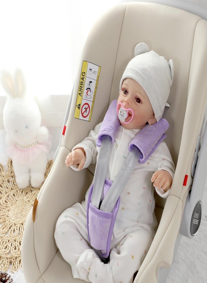 SWESEN Baby Car Seat Strap Covers, 3 Piece Soft Car Seat Strap Shoulder Pads for Baby Girls Boys, Double-Sided Use carseat Straps Covers for Stroller, Car Seats, Pushchair, Purple - Image 2